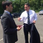 Hampden District Attorney Anthony Gulluni talks with Springfield Mayor Domenic Sarno.