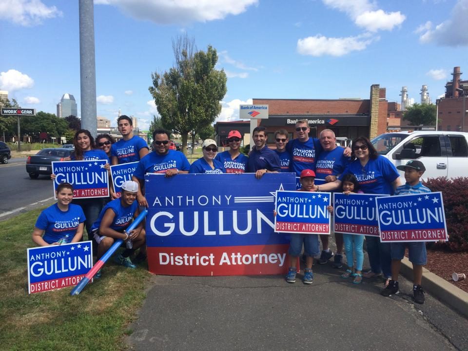 Hampden District Attorney Anthony Gulluni and a group of campaign volunteers.