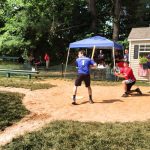 Hampden District Attorney Anthony Gulluni at-bat during a wiffle ball tournament.