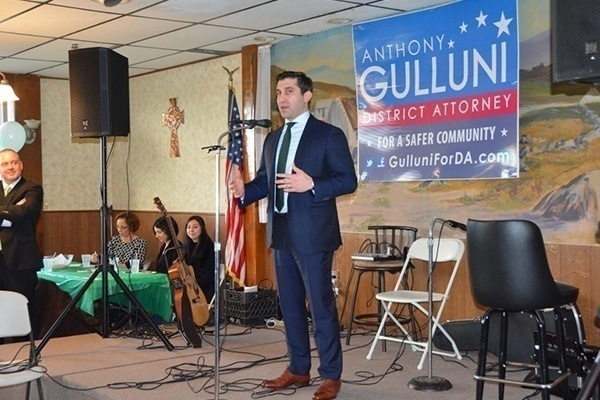 Hampden District Attorney Anthony Gulluni speaking at a campaign event.